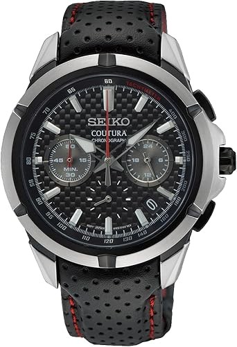 SEIKO Coutura Black Chronograph Leather Watch SSB437