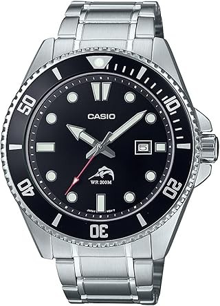 Casio Classic Diver Stainless Steel Watch Date Indicator MDV-106DD-1A1VCF, Black/Silver