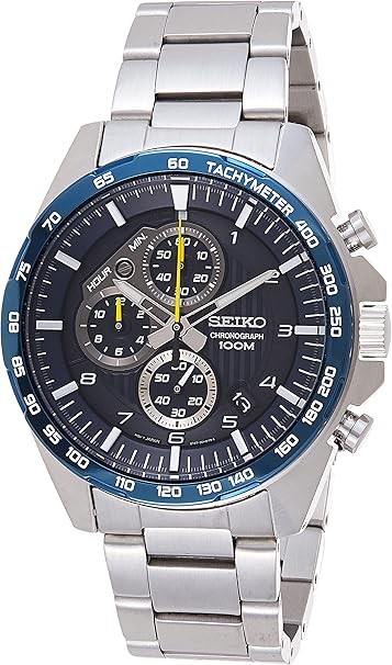 SEIKO SSB321 Chronograph Watch for Men - Blue Patterned Dial, Three Subdials & Date, and Tachymeter Bezel, 100m Water-Resistant