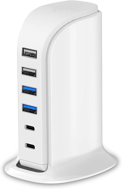 USB Charger Upoy, Charging Station for Multiple Devices 45W, Fast Charging Blocks with Dual Type C Ports, USB Charging Hub Organizer Multiport for iPhone, Ipad, Kindle, Travel Accessories